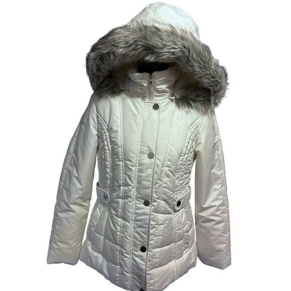 westher tamer Jackets & Blazers - Weather Tamer Winter White Puffer Coat Faux Fur Removable Hood Size M